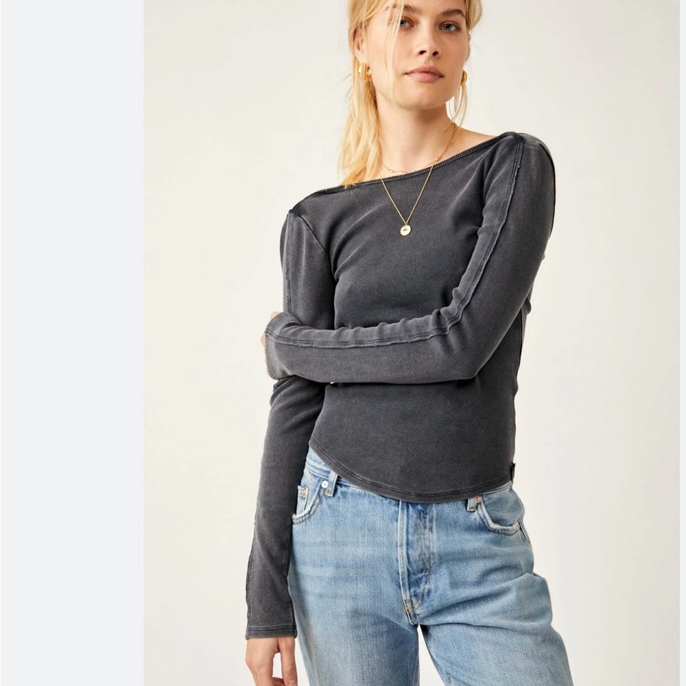 We The Free Unapologetic Long Sleeve Top, Color Charcoal, Size Medium, EUC